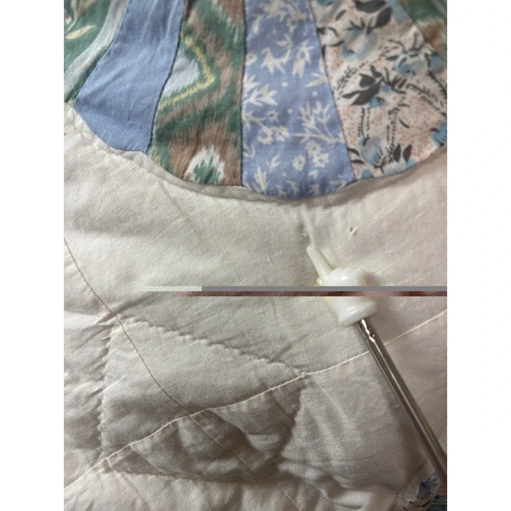 Blue Floral Dresden Plate Quilt Vintage Handmade Patchwork 80x80 Full/Queen
